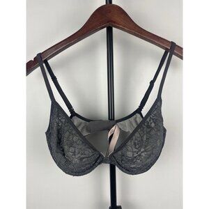Victoria’s Secret Charcoal Sheer‎ Body by Victoria Unlined Plunge Lace Bra 32DD